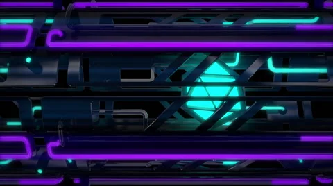 VJ Loop traveling sideway  tunnel neon metal beats glass pipes 128 bpm animat Stock-Footage 61764976