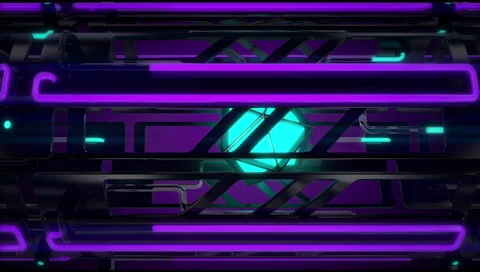 VJ Loop traveling sideway  tunnel neon metal beats glass pipes 128 bpm anim 720p Stock Footage 61812803