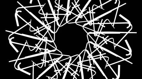 VJ Loop - Triangular black and white hooks rotate in and out of a flower shape Stock Footage 50024542