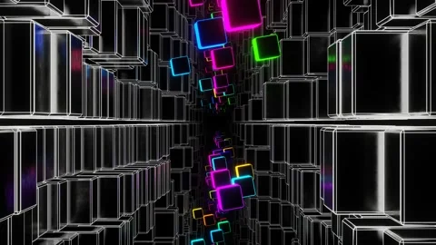 VJ Loop tunnel of flying pulsating abstract cubes Stock Footage 168347047