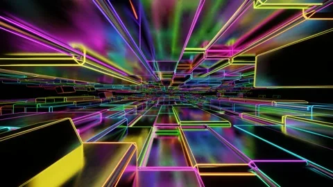 VJ Loop tunnel high-speed flight of glossy neon cubes Video stock 168347083