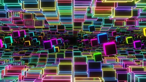 VJ Loop tunnel of pulsating glossy multicolored cubes Video stock 168347023