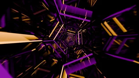 VJ loop tunnel with purple and orange glow elements and mirror reflections Stock Footage 285224893