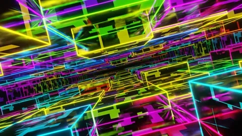 VJ Loop tunnel of smoothly flying pulsating cubes Video stock 168347006