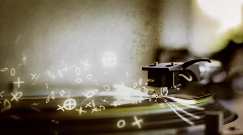 VJ Loop - Turntable needle generates glowing drum notes and light streaks Stock Footage 37324571