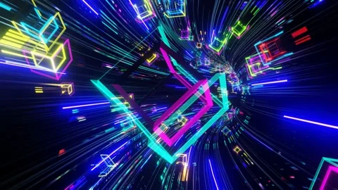 VJ Loops cube flight through a high-speed multi-colored hyper tunnel Stock Footage 169570439