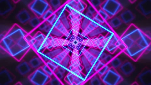 VJ Motion Square Frame Neon Glow Loop Cyber Room Cyan Magenta Seamless 10 sec Stock Footage 340233299