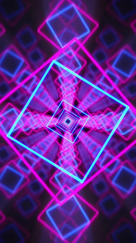 VJ Square Frame Neon Glow Loop Cyber Room Cyan Magenta Seamless vertical 10 sec Stock Footage 340233710
