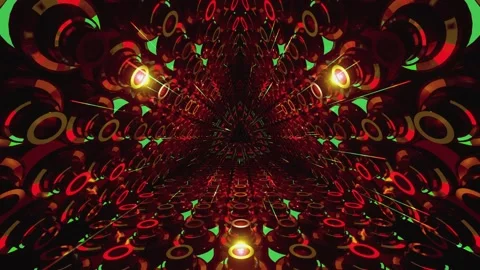 Vj triangular Loop with orange and green lights Stock Footage 234229915