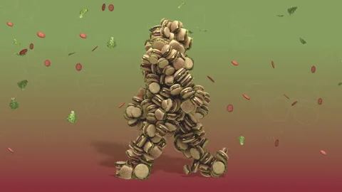Vj Walking Hamburger Man in 3D Video stock 234353672