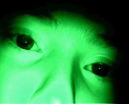 VJ94 vj face c.u. green night shot Stock Footage 11069504