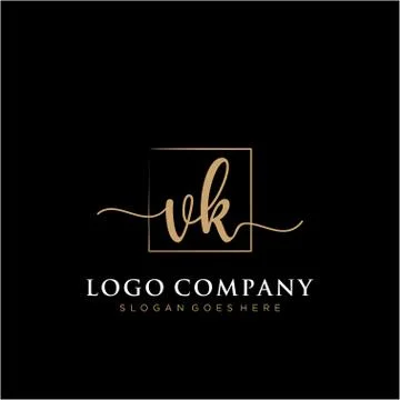 VK Initial handwriting logo with rectangle template vector Illustrazione stock