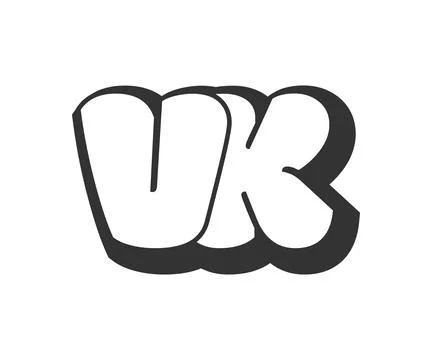 VK logo, bubble comic lettering, rounded in graffiti style black and white .. Stock Illustration