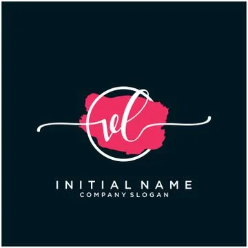 VL Initial handwriting logo design with brush circle Stock Illustration