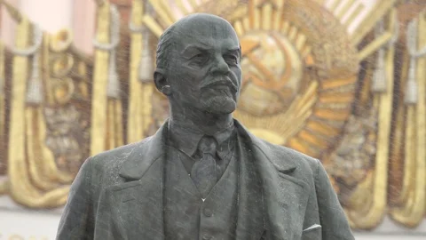 Vladimir Lenin statue in blizzard Stock Footage 120802504