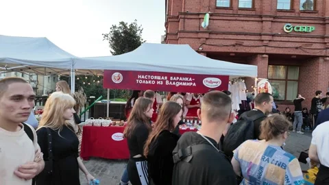 Vladimir, Russia 2025 August 30:Bread rings shopping stall Stock Footage 321151953