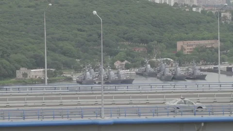 Vladivostok Bridge Building Stock Footage 72170361