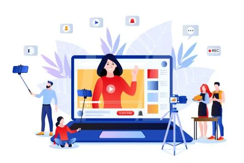 Vlog and video content creation for social networks. Vector illustration of l Stock Illustration