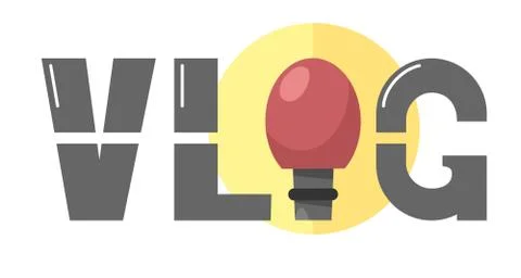 Vlog icon vector illustration. Handwritten text with a microphone icon. イラスト素材