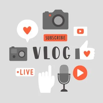 Vlog objects. Text and icons. Stock Illustration