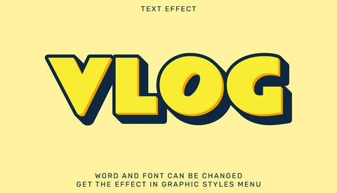 Vlog text effect in 3d style Stock Illustration