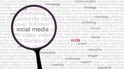 Vlog Text or Word Cloud Tag Animation with Magnifying Glass Animation Stock Footage 301493690
