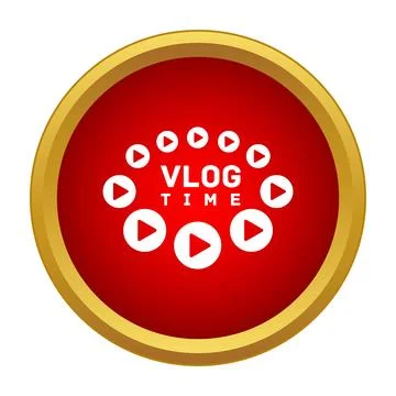 Vlog time button on red background with play symbols Stock Illustration