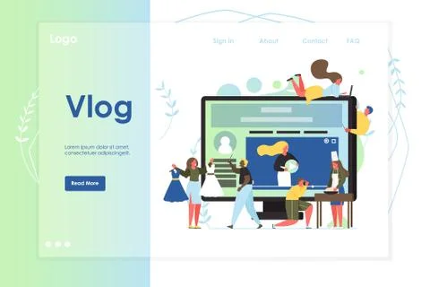 Vlog vector website landing page design template Stock Illustration