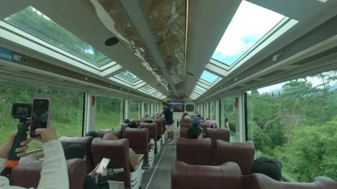 Vlogger Inside Panoramic Train Inside View Stock Footage 305334415