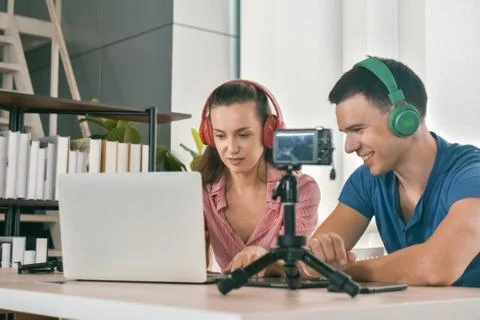 Vlogger internet star marketer broadcast startup small business Stock Photos