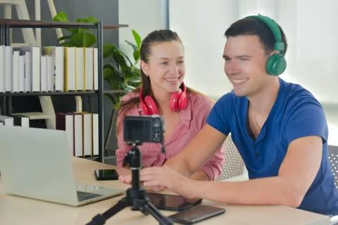 Vlogger internet star marketer broadcast startup small business Stock Photos