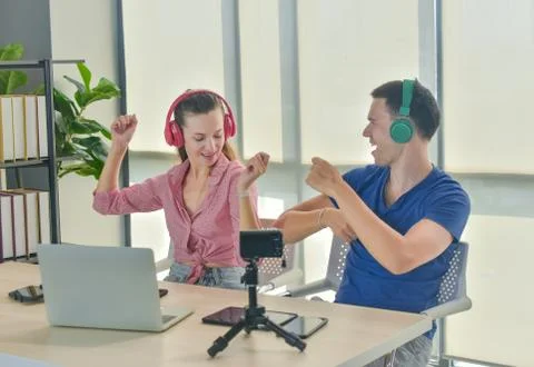 Vlogger internet star marketer broadcast startup small business Stock Photos