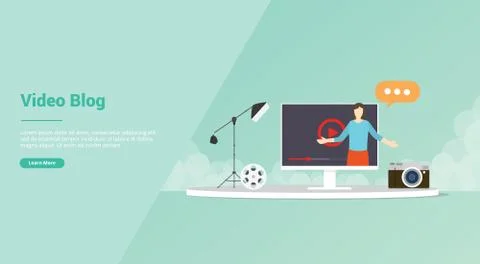 Vlogger or video content production for website template or banner landing ho Illustrazione stock