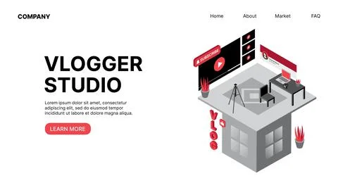 Vlogger Studio. Vlogging. Horizontal Web Landing Page Ilustración de archivo