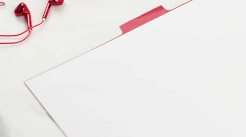 Vlogger styled video add yor own content online advert pink pen red headphones Stock Footage 68533360