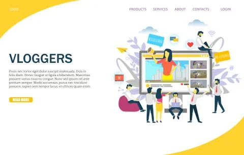 Vloggers vector website landing page design template Stock Illustration