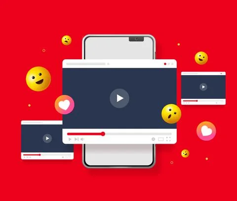 Vlogging Concept with Realistic Detailed 3d Mobile Phone and Video Player Screen Stock Illustration