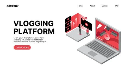Vlogging Platform. Video Blogging. Horizontal Web Landing Page Stock Illustration