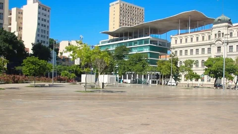 VLT (light vehicle under rails) tram traveling in front of the art museum (MAR) Stock Footage 101337693