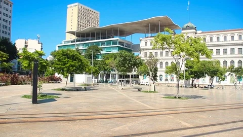 VLT (light vehicle under rails) tram traveling in front of the art museum (MAR). Stock Footage 101337881