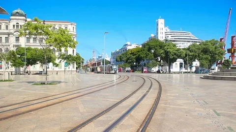 VLT (light vehicle under rails) tram traveling in front of the art museum (MAR). Stock Footage 101337885