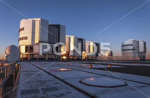 The VLT, Very Large Telescope complex at sunset Stock Photos