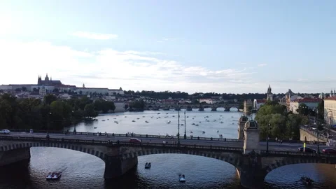 Vltava Charles Bridge Prague Castle in Prague Czech Republic Stock Footage