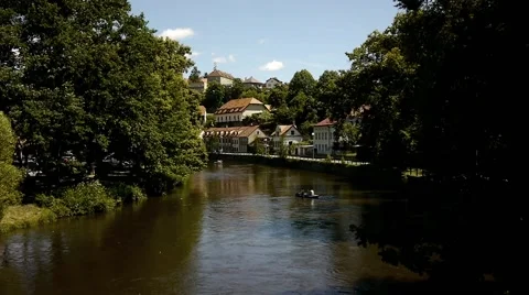 Vltava River In Cesky Kumlov With Row Boat Video stock 67410653