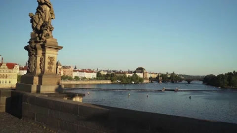 Vltava river during sunset from Charles Bridge Stock Footage 144454021