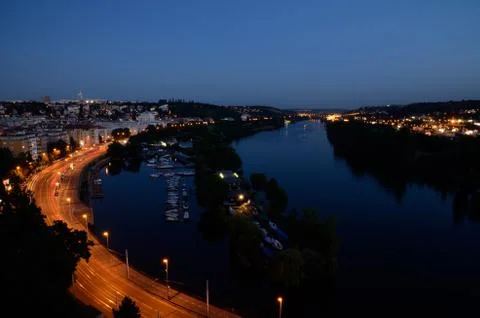Vltava River at dusk Stock Photos