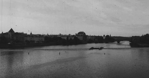 Vltava River in Prague – Black and White Timelapse with Vintage Film Effects Stock Footage 342859839
