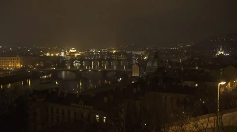 Vltava River Prague at Night Stock Footage 59522433