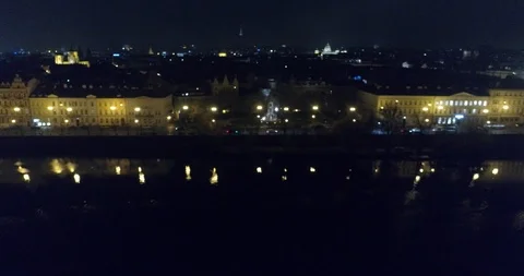 Vltava River Prague Night Time Stock Footage 121010192