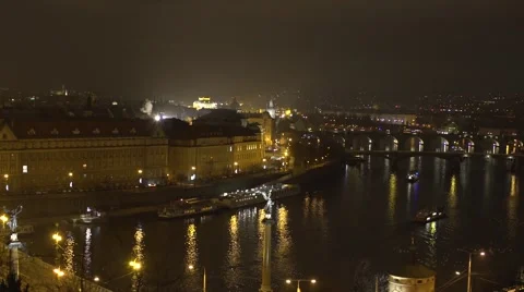 Vltava River Prague Timelapse at Night Stock Footage 59522334